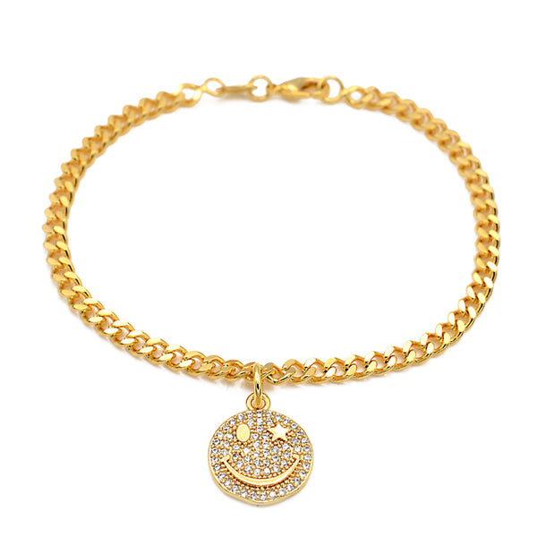 Gold Filled CZ Happy Face Chain Bracelet