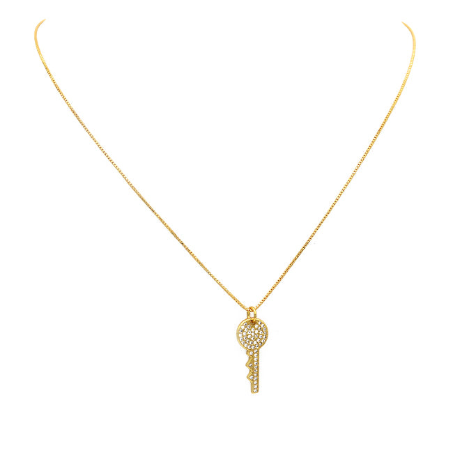 Gold Filled Cubic Zirconia Key Pendant Necklace