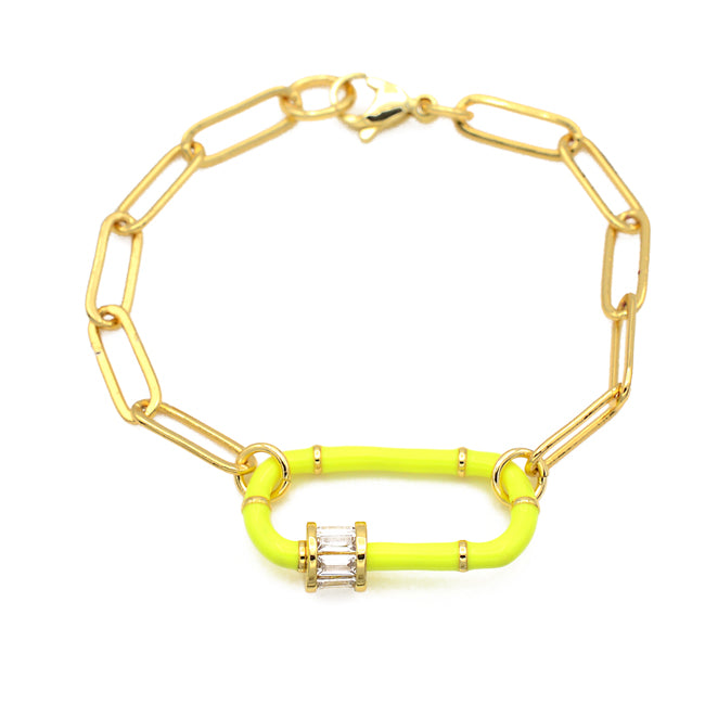 Gold Linked Chain Bracelet with Neon CZ Station