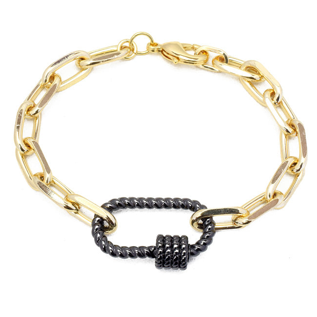 Gold Linked Chain Bracelet with Gunmetal Station