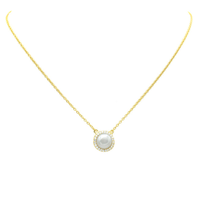 Sterling Silver Gold Plated Cubic Zirconia Pendant Necklace
