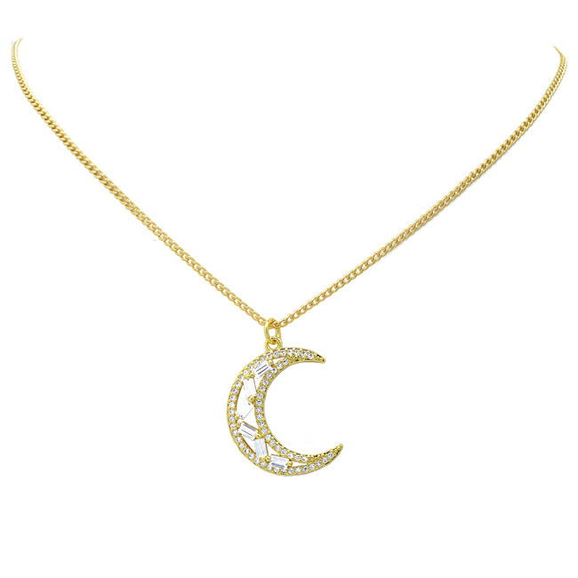 gold filled cz moon necklace