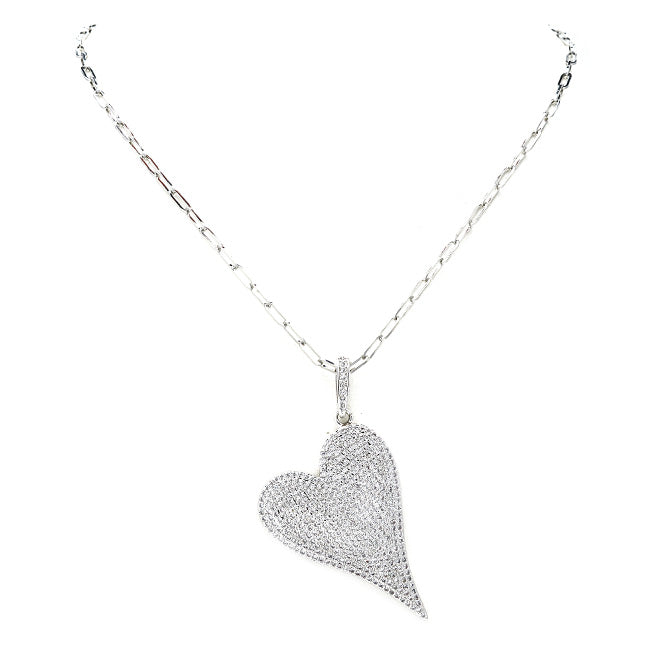 silver cz heart pendant necklace