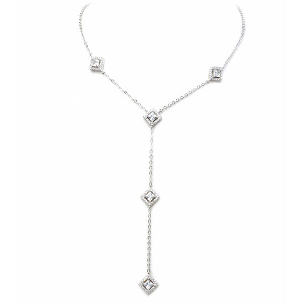 Silver Cubic Zirconia Y Shaped Necklace