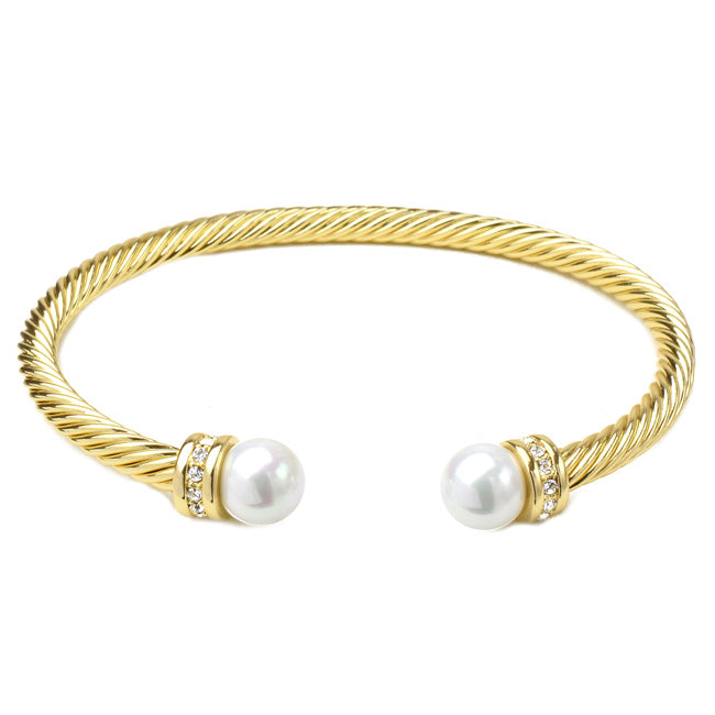 gold cz pearl cuff bracelet