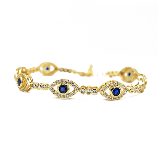 Gold Cz Evil Eye Chain Bracelet