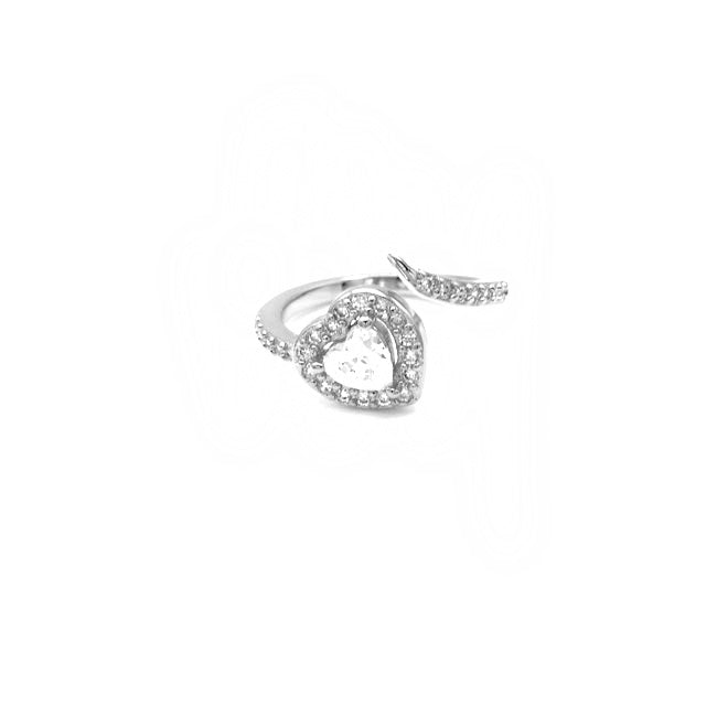 Silver Cubic Zirconia Adjustable Heart Ring