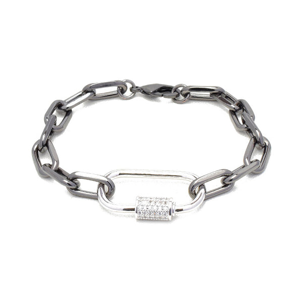 Gunmetal Linked Chain Bracelet with Silver CZ Station