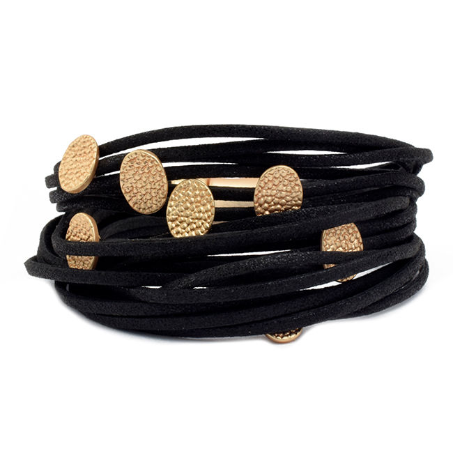 Multi Strand Leather Magnetic Bracelet with Textured Stations