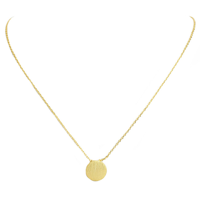 Brushed Gold Round Disc Pendant Necklace
