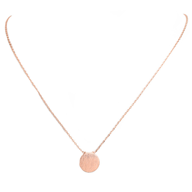 Brushed Rose Gold Round Disc Pendant Necklace
