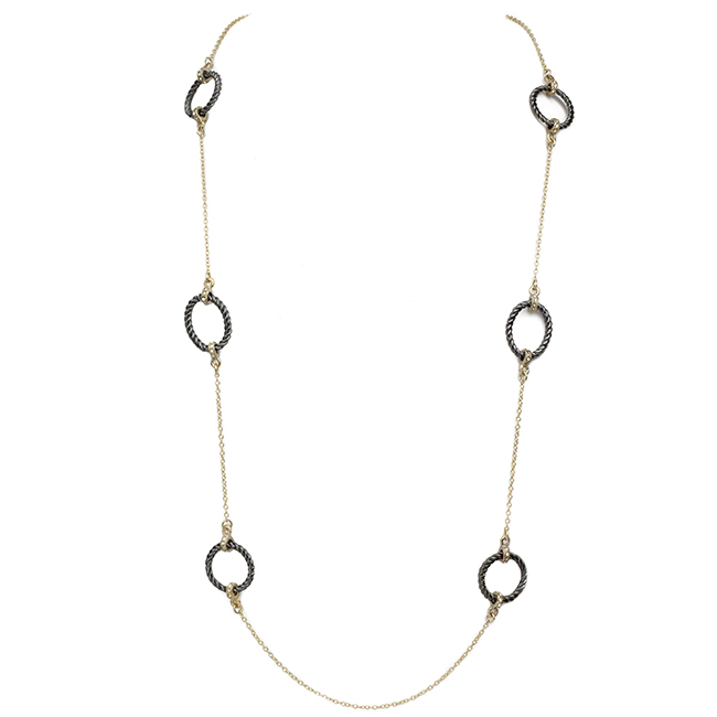 Gold & Hematite Cubic Zirconia Open Circle Stations Necklace