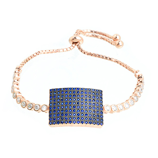 Sterling Silver Rose Gold Plated Cubic Zirconia Pave Pull Tie Bracelet