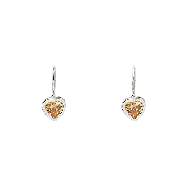 Sterling Silver CZ Heart Dangle Earrings