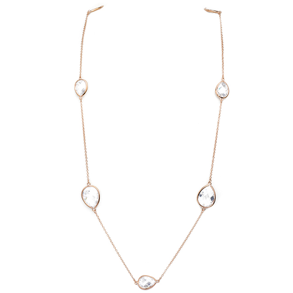 Rose Gold Cubic Zirconia Teardrop Stations Necklace
