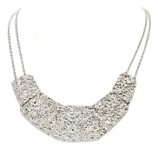Silver Tone Curve Design with Texture Necklace
