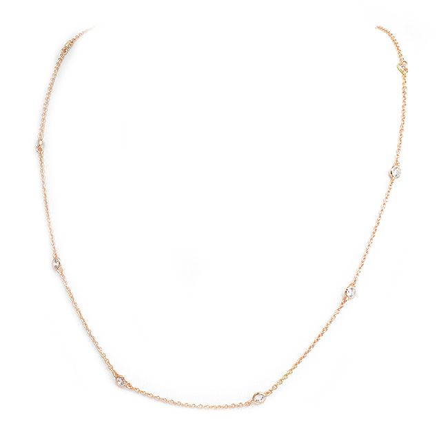 Rose Gold 4mm Cubic Zirconia Station Necklace
