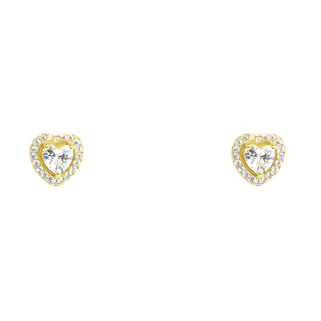 Sterling Silver Gold Plated Cubic Zirconia Heart Post Earrings