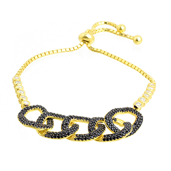Sterling Silver Gold Plated and CZ Link Chain Bracelet