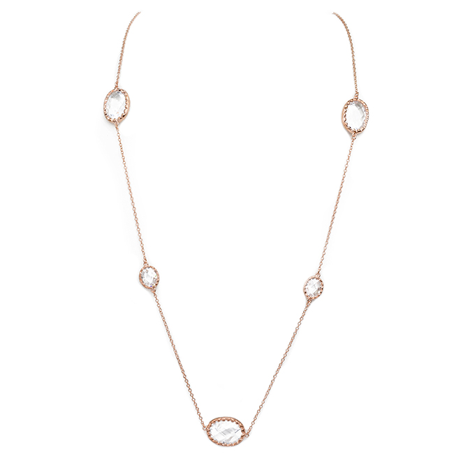 Rose Gold Cubic Zirconia Oval Stations Necklace