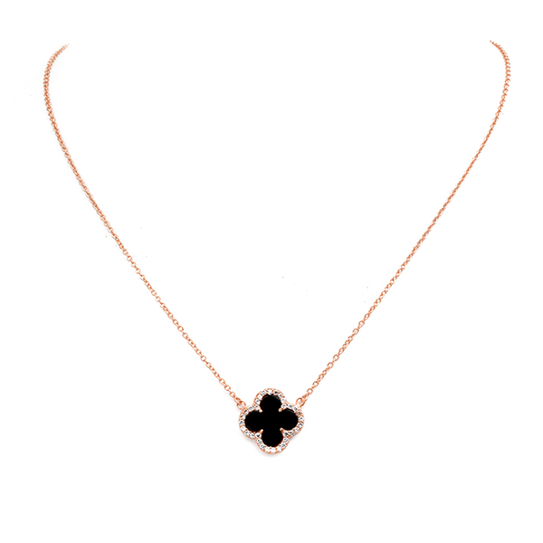 Sterling Silver Gold Plated CZ Clover Pendant Necklace