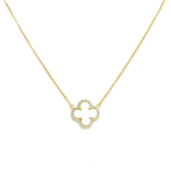 Sterling Silver Gold CZ Clover Necklace
