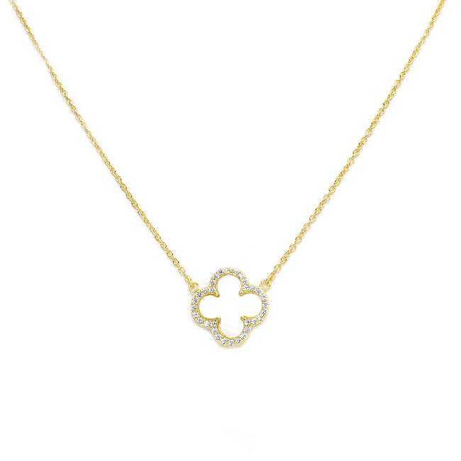 Sterling Silver Gold CZ Clover Necklace