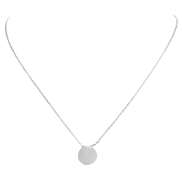 Brushed Silver Round Disc Pendant Necklace