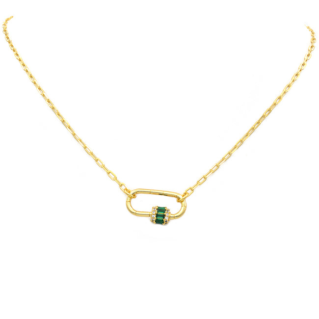 Gold Filled Linked Chain Necklace with CZ Station