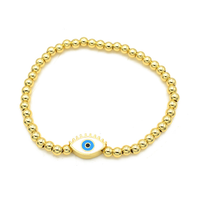 Gold Evil Eye Beaded Stretch Bracelet