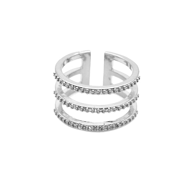 Silver Multi Row CZ Adjustable Ring