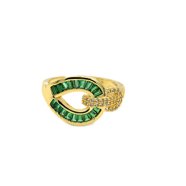 Gold Emerald CZ Adjustable Ring