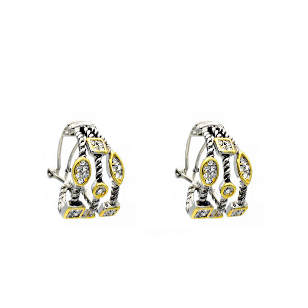 Two Tone Cubic Zirconia French Clip Earring