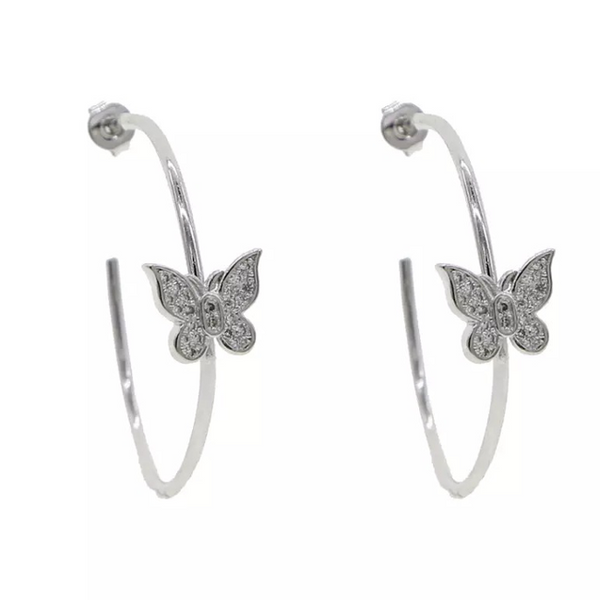 silver cz Butterfly Hoop Earring