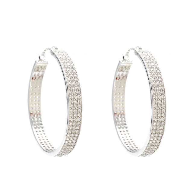 Silver Cubic Zirconia Studded Hoop Earrings