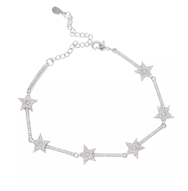 Silver Cubic Zirconia Star Chain Bracelet