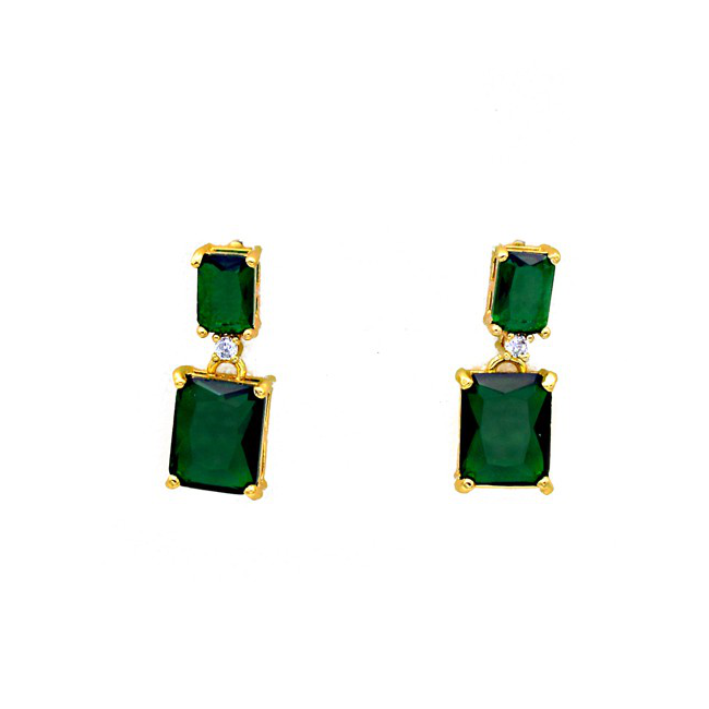 Gold Emerald Cubic Zirconia Dangle Earrings