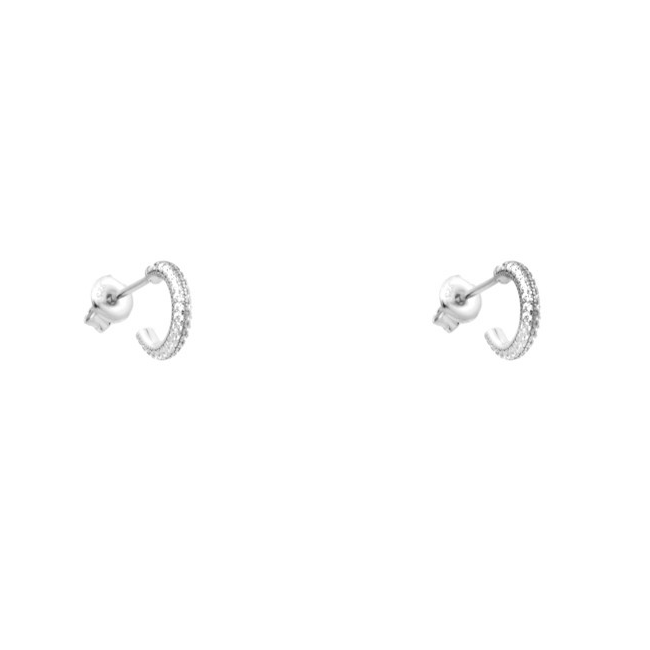 Sterling Silver CZ Pave Hoop Earrings
