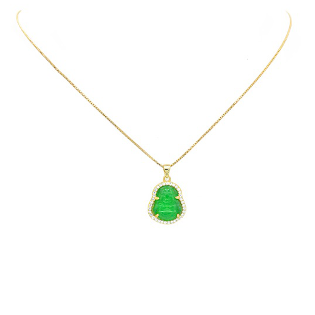 Gold Filled Cubic Zirconia Buddha Pendant Necklace