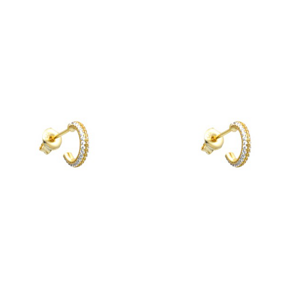 Sterling Silver Gold Plated CZ Pave Hoop Earrings