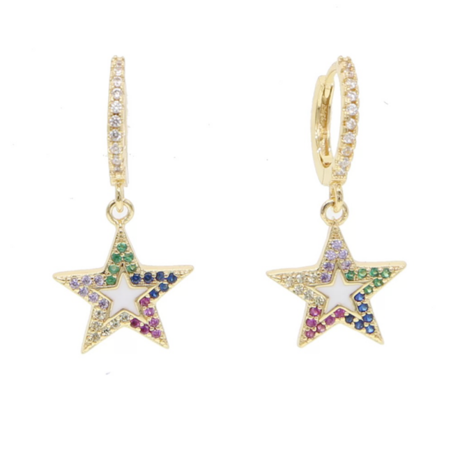 Gold Cz Star Dangle Earrings