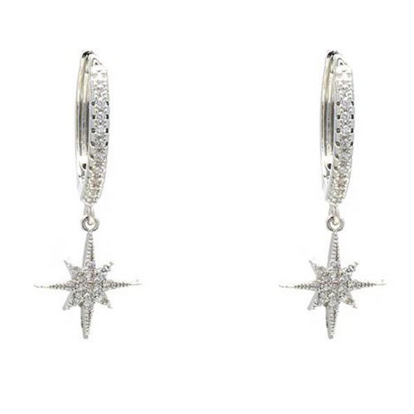 silver cz starburst earring