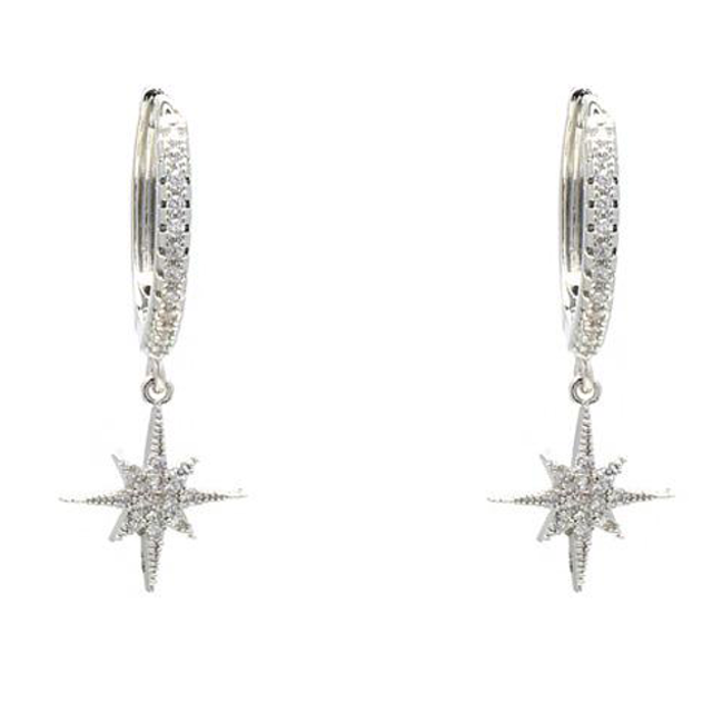 silver cz starburst earring