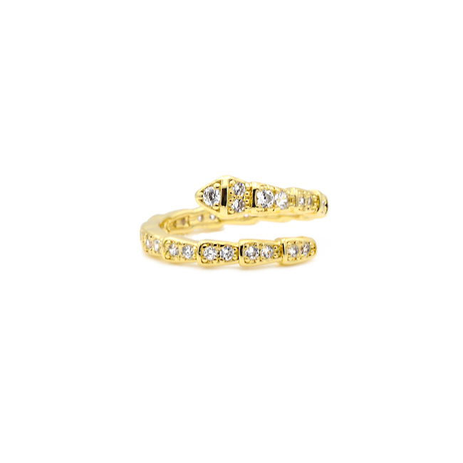 Gold Cubic Zirconia Snake Adjustable Ring